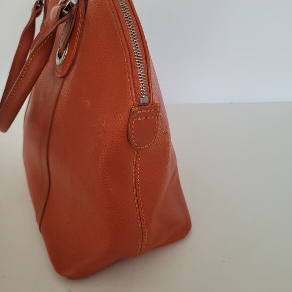 Longchamp Paris Legacy Orange Saddle Pebble Leather Zip Tote Bag Purse Medium - Picture 4 of 12